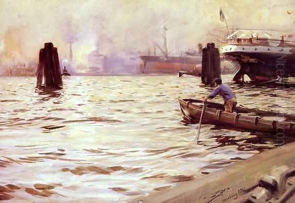 Hamburgs Hamn Oil Painting by Anders Zorn