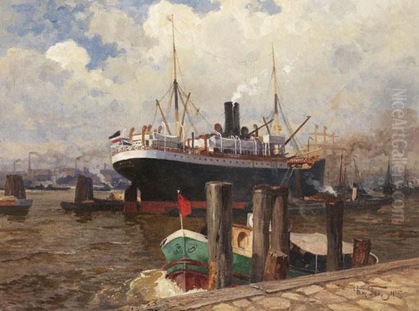 Hamburger Hafen Mit Dem Hamburg-sud-dampfer Bahia Oil Painting by Max Tilke