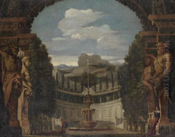 Julius Caesar And Cleopatra In The Garden Of An Egyptian Palace Oil Painting by Peter Tillemans