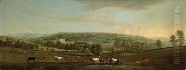 A Panoramic View Of Chatsworth House And Park Oil Painting by Peter Tillemans