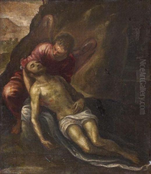 Un Ange Portant Le Corps Du Christ Oil Painting by Domenico Tintoretto