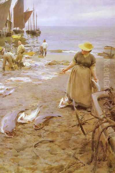 Fiskmarknad I St Ives Oil Painting by Anders Zorn