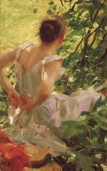 Woman Dressing Oil Painting by Anders Zorn