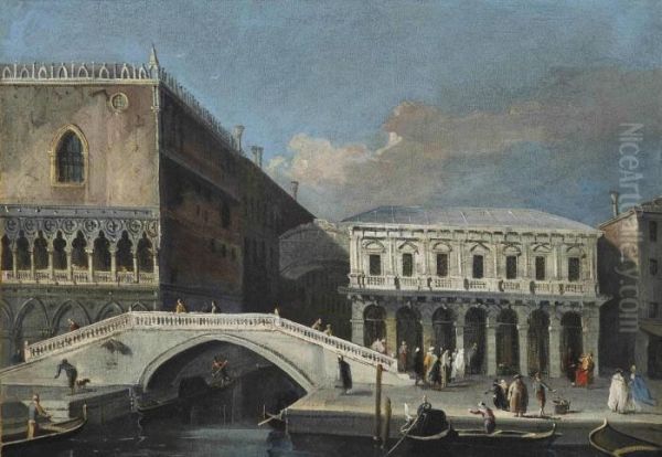 A View Of The Palazzo Ducale And
 The Palazzo Delle Prigioni Nuove, With The Ponte Della Paglia, Venice Oil Painting by Francesco Tironi