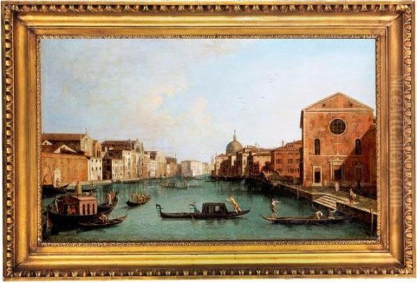 A Velencei Canale Grande Felso Szakasza A Santa Croce Oil Painting by Francesco Tironi