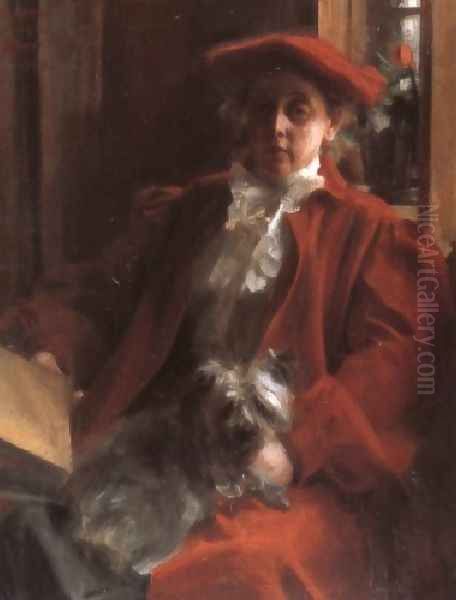 Emma Zorn och hunden Mouche (Emma Zorn and Mouche, the dog) Oil Painting by Anders Zorn