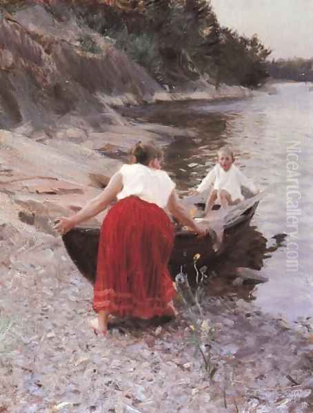 Woman in Red Skirt Oil Painting by Anders Zorn