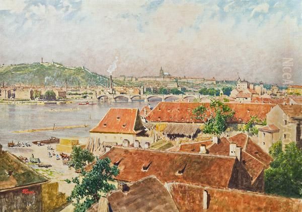 Blick Auf Prag Oil Painting by Heinrich Tomec