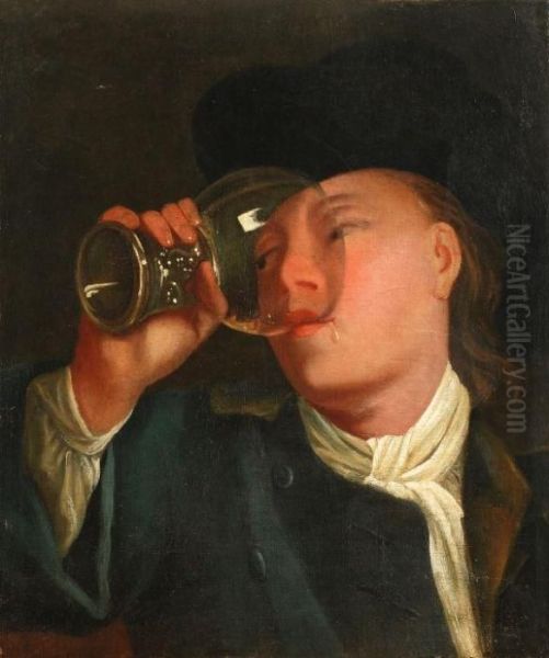 A Young Man Drinking From A Roemer Oil Painting by Jacob Van Toorenvliet