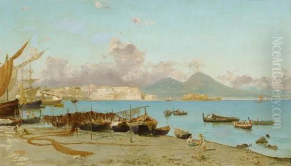 On The Coast Of Naples With A View Of The Vesuv Oil Painting by Francesco Saverio Torcia