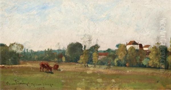 Landskap Med Kor, Grez Oil Painting by Oscar Emil Torna