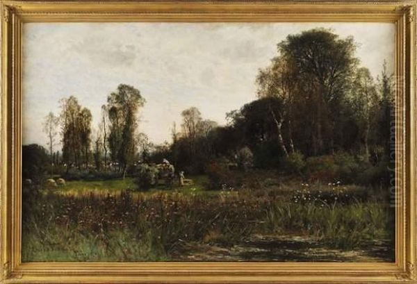 Scene De Fenaison Oil Painting by Oscar Emil Torna