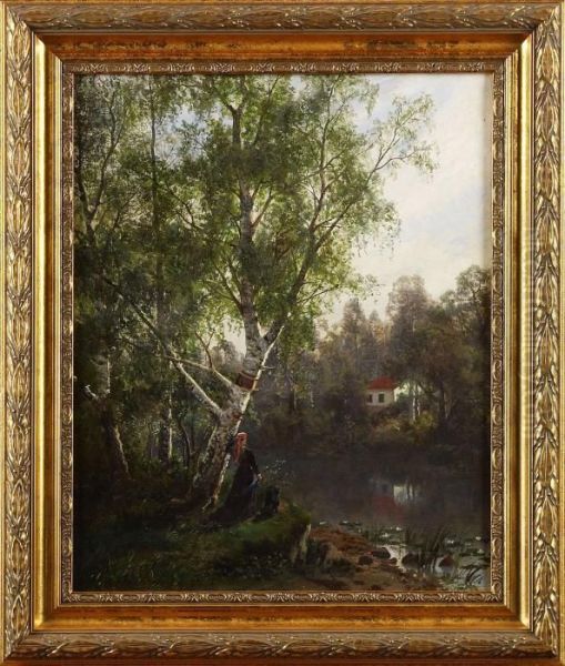 Landskap Med Flicka Oil Painting by Oscar Emil Torna