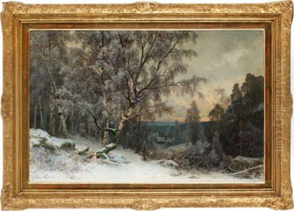 Vinterlandskap Med Stuga Oil Painting by Oscar Emil Torna