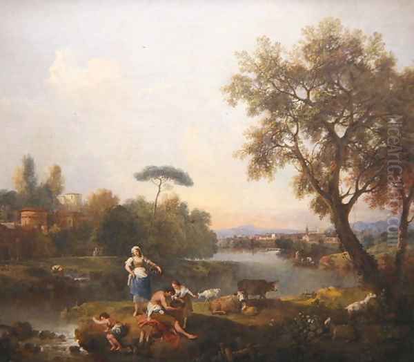 Landscape with a Boy Fishing, c.1740-50 Oil Painting by Francesco Zuccarelli