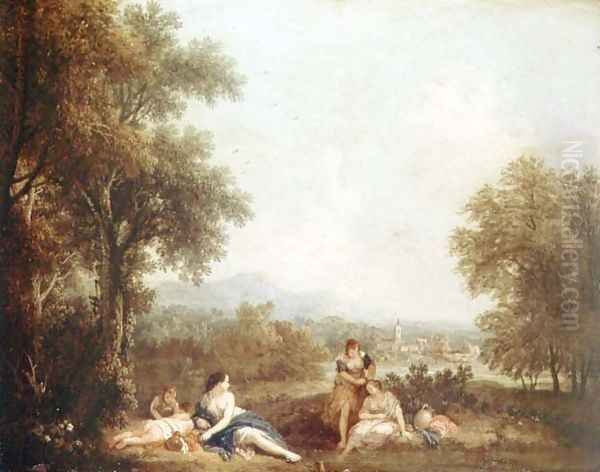 Classical figures in an Italian landscape Oil Painting by Francesco Zuccarelli