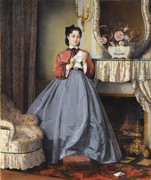 La Lettre D'amour Oil Painting by Auguste Toulmouche