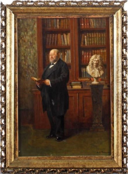 Gentleman In The Library Oil Painting by Alfred Holst Tourrier