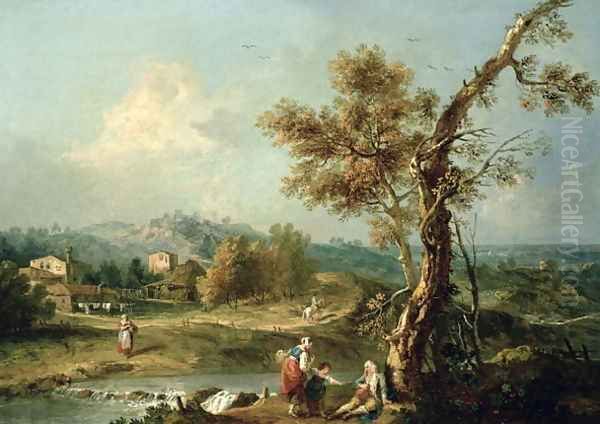 An Italianate River Landscape with Travellers Oil Painting by Francesco Zuccarelli