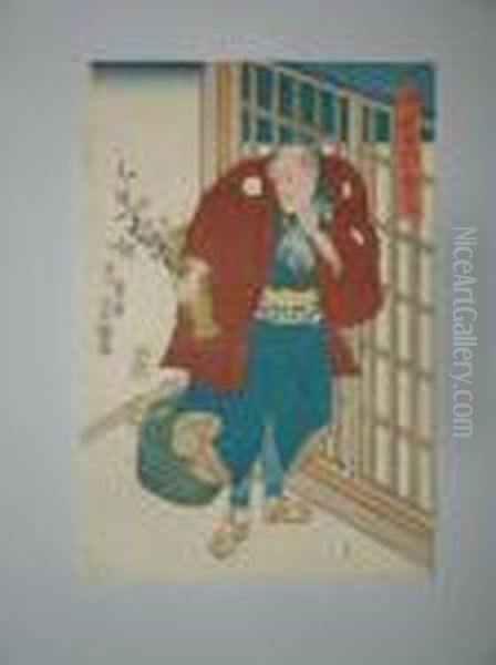 Un Homme Tient Une Branche De Prunier Fleurie Oil Painting by Utagawa Toyokuni Iii