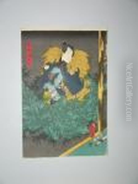 Un Homme Sort D'un Buisson De Bambou Oil Painting by Utagawa Toyokuni Iii