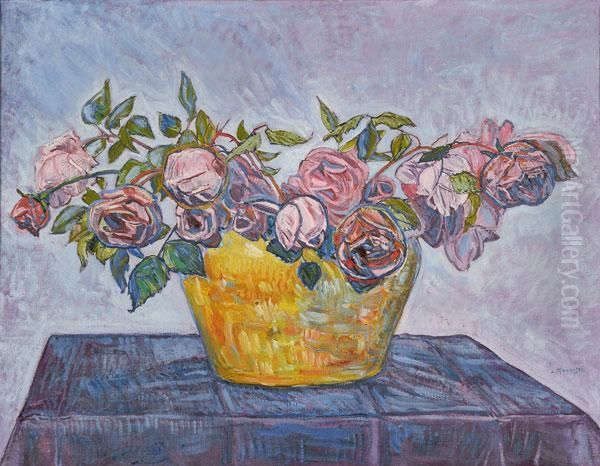 Stillleben Mit Rosen - Bouquet De Roses Oil Painting by Albert Trachsel