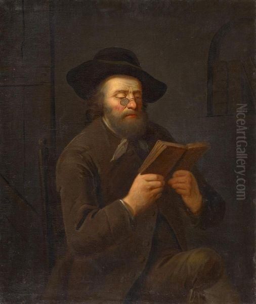 Man Reading Oil Painting by Johann Georg Trautmann