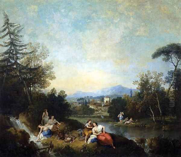 Landscape with Girls at the River Oil Painting by Francesco Zuccarelli