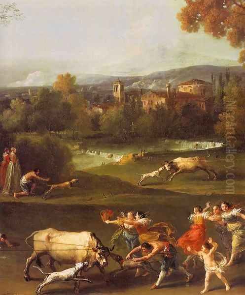 Bull-Hunting (detail) Oil Painting by Francesco Zuccarelli