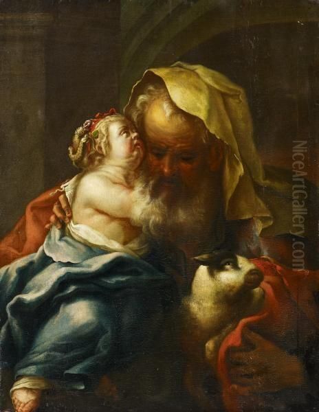 Joseph With Christ Child And Lamb Oil Painting by Paul Troger