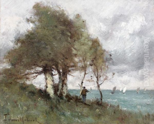 Pecheur Au Bord De La Mer (normandie) Oil Painting by Paul Trouillebert