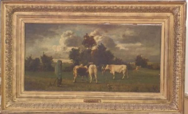 Vaches Et Son Berger Oil Painting by Constant Troyon