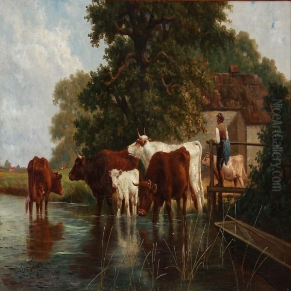 Watering The Cows Oil Painting by Constant Troyon