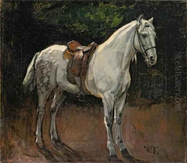 Gesattelter Schimmel Oil Painting by Wilhelm Trubner