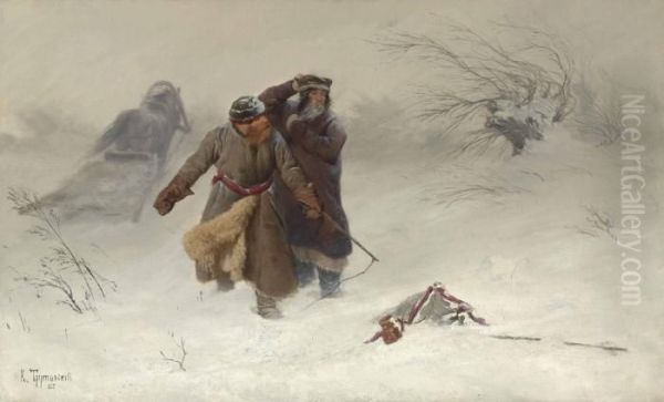 The Snowstorm Oil Painting by Konstantin Aleksandrovich Trutovskii