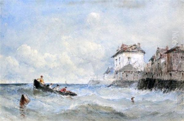 Fishing Boat Off The French Coast Oil Painting by Edward Tucker