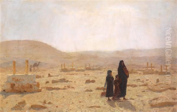 Femme Et Enfants Dans Le Desert Oil Painting by Laurits Regner Tuxen