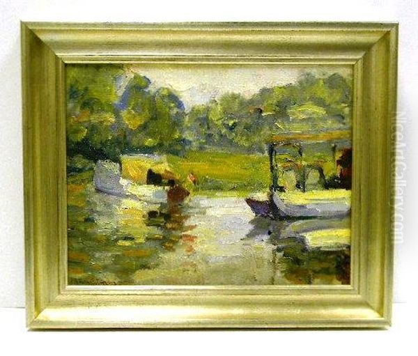 Boats Afloat On Lake On A Summer Day by John Henry Twachtman