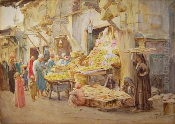 Fruit And Bread Bazaar, Rosetia Oil Painting by Walter Frederick Roofe Tyndale