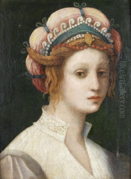 Portrait Of A Lady, Bust-length, In Classical Costume Oil Painting by Domenico Puligo