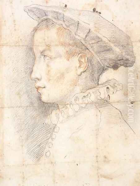 Portrait of a young boy wearing a hat, bust-length, in profile to the left Oil Painting by Federico Zuccaro