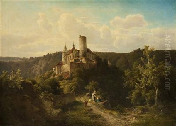 A Landscape With Krivoklat Castle Oil Painting by Hugo Ullik