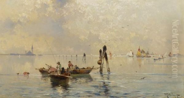 Seascape In Venice Oil Painting by Franz Richard Unterberger