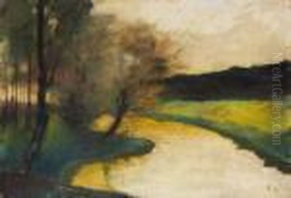 Herbstliche Bachlandschaft Im Abendlicht (thuringen) Oil Painting by Lesser Ury