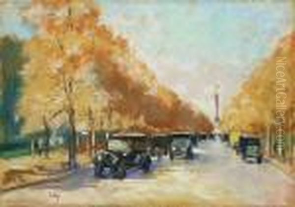 Siegesallee Mit Siegessaule Im Herbst Oil Painting by Lesser Ury