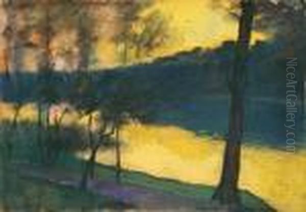 Markischer See Bei Sonnenuntergang Oil Painting by Lesser Ury