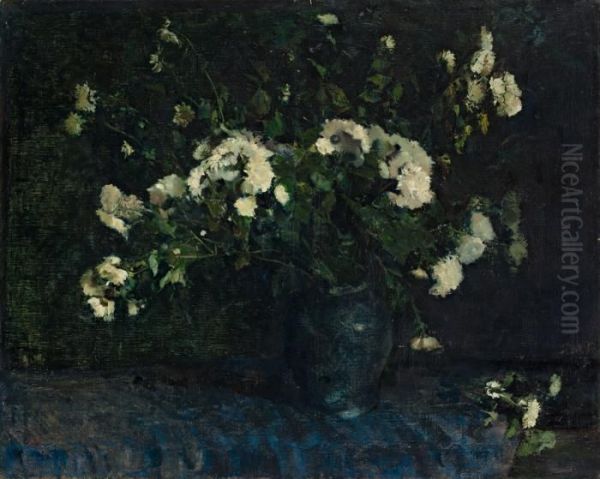 Chrysanthemen In Vase Oil Painting by Lesser Ury