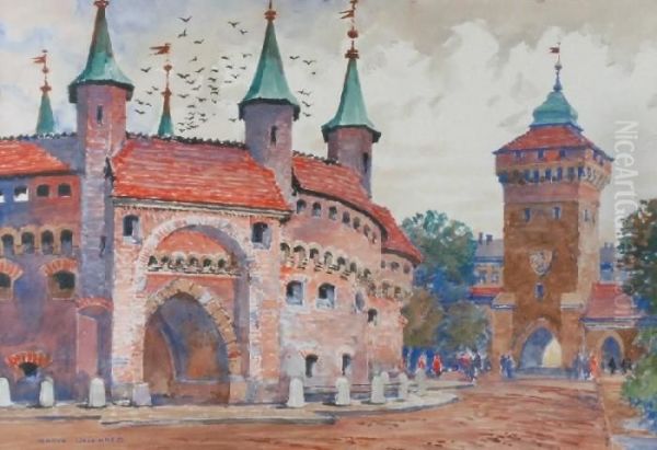 Barbakan Krakow Oil Painting by Henryk Uziemblo