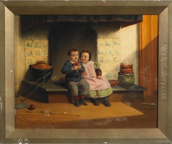 Children With A Tasty Morsel Oil Painting by Johannes Christoffel Vaarberg