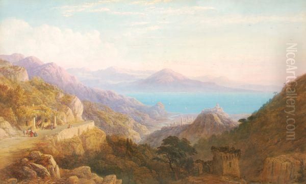 A Mediterranean Coastal View Oil Painting by Charles Vacher